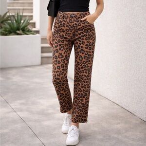 Leopard Print Straight Leg Pants Brown Black Animal Print  Sz. 8-10 refer photo